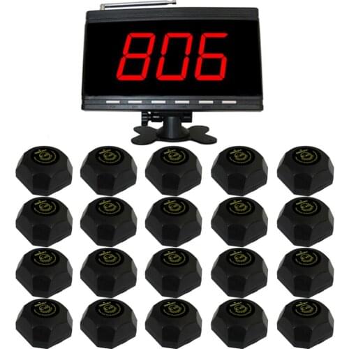 SINGCALL Restaurant Wireless Service Calling System for Bank, Villadom, School, 1pc Black Display and 20pcs Black Table Bells