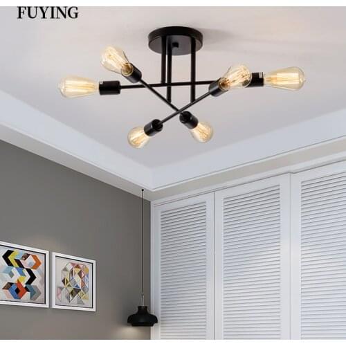 Modern Nordic Iron LED Chandelier Lighting Black 6 Lights Ceiling Light For Living Room Bedroom Corridor Kitchen Indoor Lamp