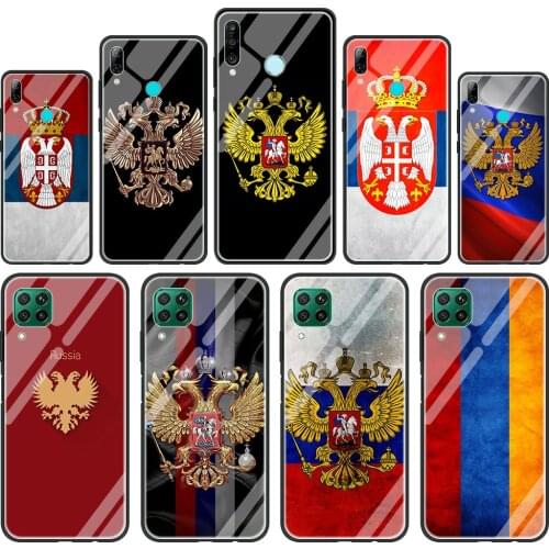 Russia Russian Flags Emblem Glass Phone Case for Huawei P30 P40 Pro P20 Lite P Smart Z Y6 Y9 Y7 2019 for Honor 9X 20 8X Cover