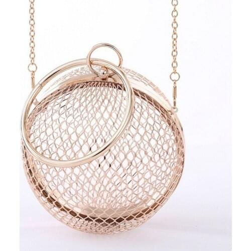 Metal Ball Women Shoulder Bag Gold Cages Women Round Hollow Out Clutch Bag Evening Ladies Wedding Party Bags CrossBody Purse
