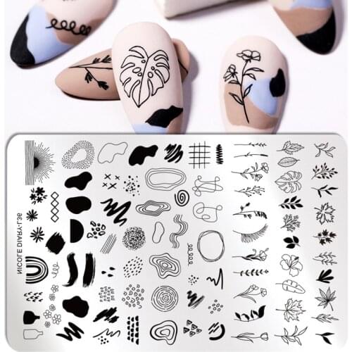 NICOLE DIARY Big Size Leaf Flower Nail Stamping Plates Foliage Abstract Face Lines Stamp Templates Printing Stencil Tools