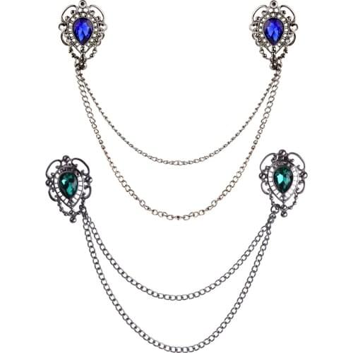 Unisex Jewelry Brooch Shiny Rhinestone Sweater Shawl Chain Clip Vintage Suit Shirt Lapel Pin Cardigan Collar Decor Holder Brooch