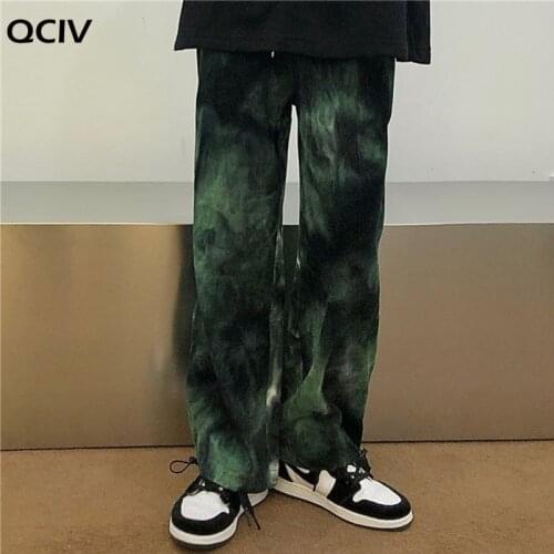Hip Hop Tie Dye Pants Mens Fashion Casual Retro Corduroy Pants Men Streetwear Korean Loose Straight Wide Legs Pants Mens M-XL