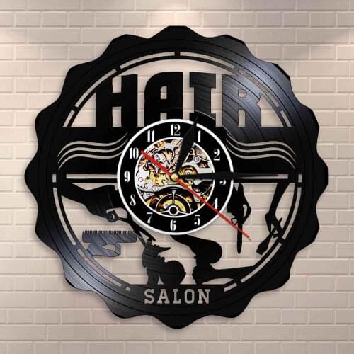 Vintage Design Barber Shop Hairdresser Wall Art Decor Hair Stylist Hair Salon Vinyl Record Wall Clock Quiet Clock Watch