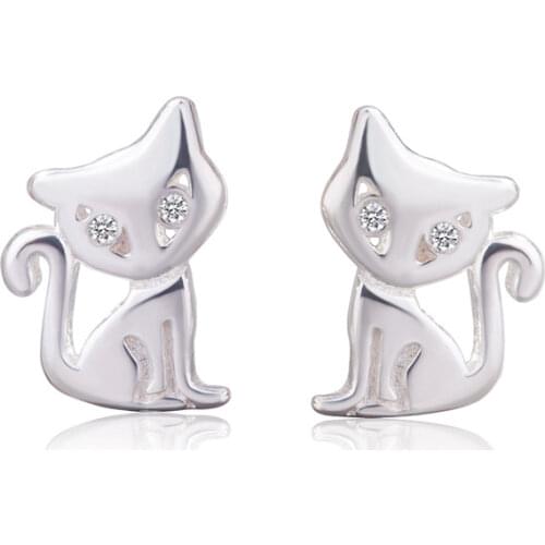 925 Sterling Silver Hypoallergenic Animals Cat Stud Earring for Women Girl Wedding Jewelry Brincos A188
