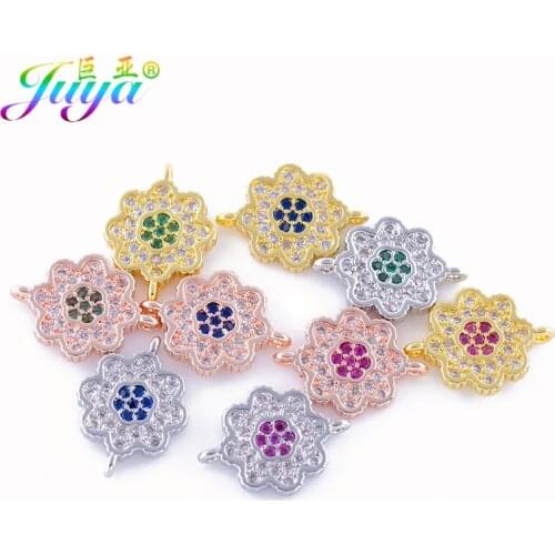 Gold/Rose Gold Cubic Zirconia Flower Charm Connectors Accessories For Women Handmade Jewelry Bracelets Earring DIY Making