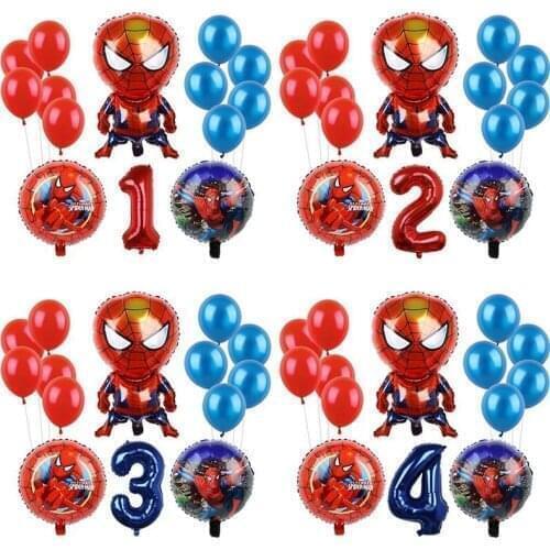 14pcs Marvel Spiderman Party Balloons Hero Birthday Number Inflatable Foil Balloons Baby Shower Decor Kids Birthday Air Globos