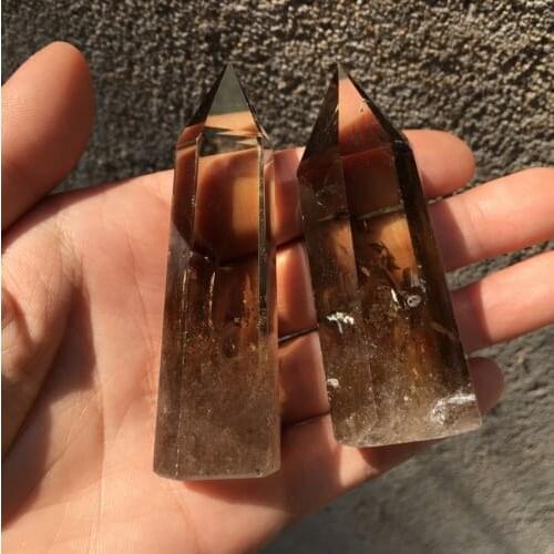 2pcs 70-80MM 100% Natural Smokey Quartz Obelisk Crystal Wand Point Healing Free shipping