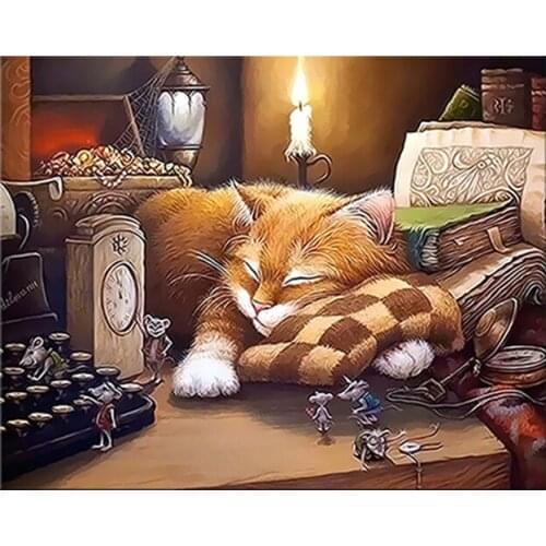 5D DIY Diamond Painting Lazy Cat Sleepin Cat Diamond Embroidery Full Cross Stitch Rhinestone Mosaic Home Decor Handmade Gift
