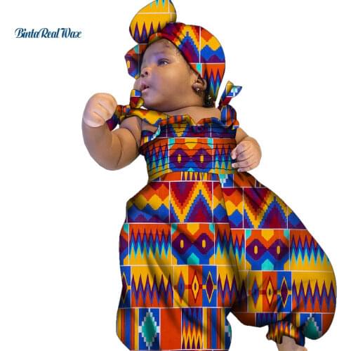 African Baby Boy Girl Jumpsuit Cotton Bazin Stretch African Design Jumpsuit for Kids Girls Baby African Children Clothing WYT426