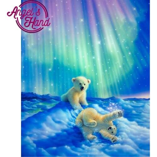 3d Full Diamond Embroidery Home Decor Diamonds Mosaic Painting Pasted Pictures Square Drill Northern Lights Baby polar bear
