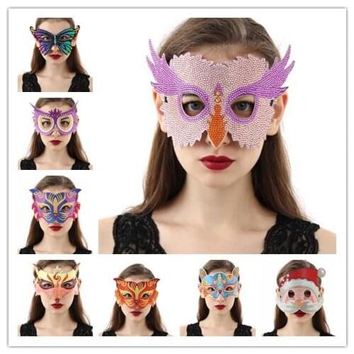 DIY Special Shaped Diamond Painting Mask Animal Creative Mysterious Diamond Embroidery Festival Prom Party Mask Christmas Gift