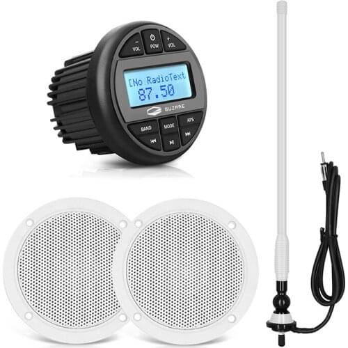 Watertight Marine Stereo Bluetooth Boat Radio Audio Receiver MP3 Player+4 inch Marine Speaker+AM FM Antenna For RV ATV Golf Cart