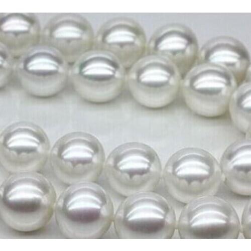 Free shipping classic13-15mm south sea round white pearl necklace 18"silver