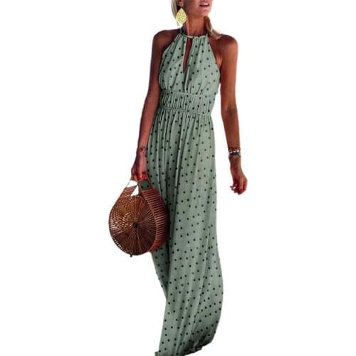 Bohemian Dress Women Sleeveless Backless Paisley Floral Print Halter Elegant Maxi Dress Streetwear Summer Party ropa mujer