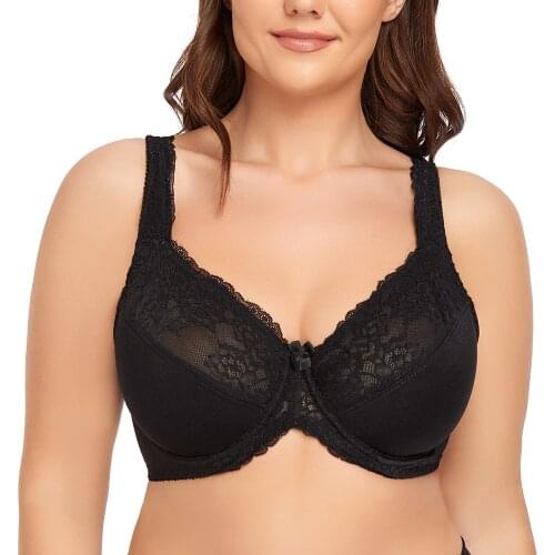 Big Size Women Full Coverage Non-padded Underwire Lace Embroidery Minimizer Bra 34 36 38 40 42 44 46 48 50 52 F G H I