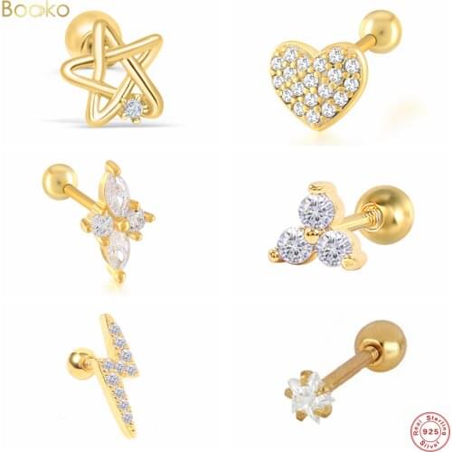 BOAKO 1Pair 925 Sterling Silver Ear Tragus Cartilage Piercing Stud Earrings Stars Crystal Earrings Piercing Orelha Stud Jewelry