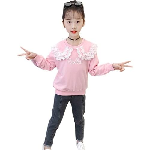 Kids Clothes Girls Sweatshirt + Jeans Childrens Clothes For Girls Lace Girl Clothing Spring Autumn Childrens Costume