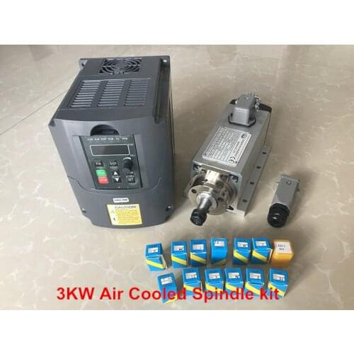 3KW Air Cooled Spindle Motor 220V /380V CNC Spindle Milling Motor ER20 4 Bearings For Engraving Machine + VFD Inverter + Collet