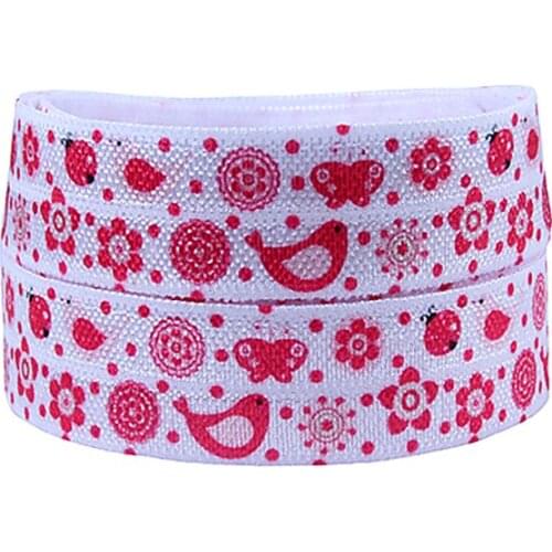 Pink flower and butterfly printed Valentine foe fold over elastic