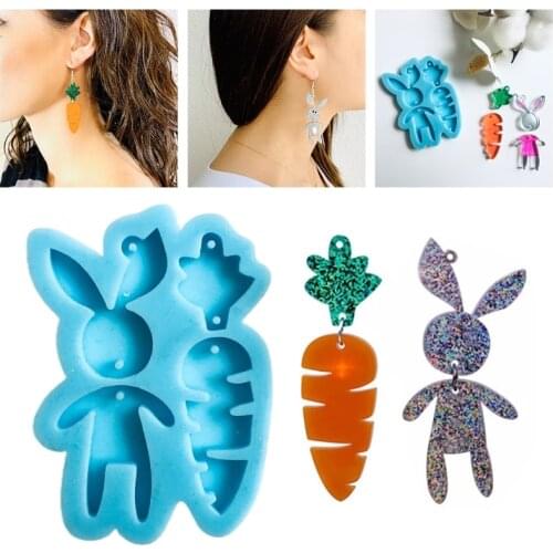 Rabbit Carrot Keychain Epoxy Resin Mold Charm Jewelry Earrings Silicone Mould DIY Crafts Pendants Ornaments Decorations Dropship
