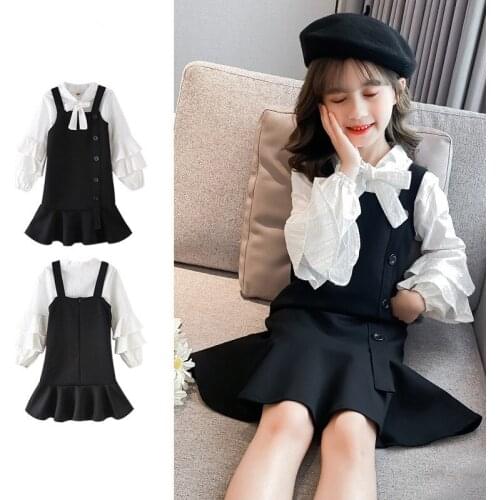 Toddler Kids Baby Girls Clothes Set Lantern Sleeve Ruffles Shirt Tops +Mermaid Dress Princess Kids Costumes 4-13Y