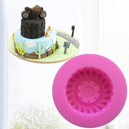 Round Tire Shape Silicone Mold Fondant Cake Decorating Tools 3D Car Wheels Chocolate Molds