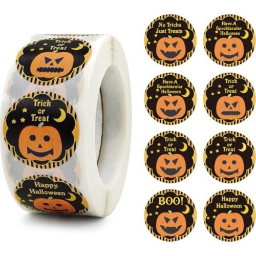 500 Pcs Round Halloween Label Stickers Pumpkin Present Package Decor Craft Stationery Adhesive Sealing Baking Paper Stickers Lab