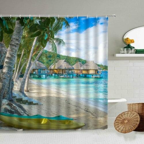 Summer Seaside Beach Pier Landscape Waterproof Shower Curtain Resort Photography Bathroom Waterproof Curtains Home Decoration