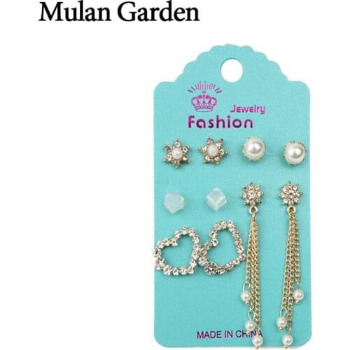 M&G Trendy Pearl Earrings Set Rhinestone Tassel Drop Elegant Pearl Jewelry Heart Stud Earrings Fashion Jewelry Women Accessories