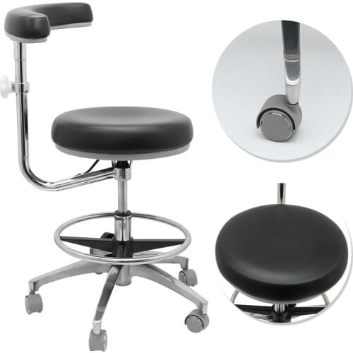 Medical Dental Stool Dentist Chair with 360 Degree Rotation + Armrest Height Adjustable PU Leather Assistant Stool Chair