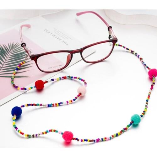 Fashion Colorful Beads Glasses Chains Rope For Women Lovely Plush Ball Lanyard Charm Fashion Sunglass Beaded Strap Cord Holder