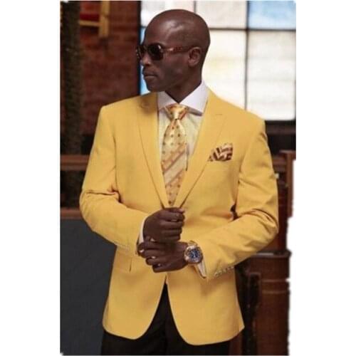 TPSAADE Fashion Men Suits 2020 New Party Tuxedos Bespoke Yellow Mens Suits Blazer Pants Formal Best Man Groom Wedding Suits