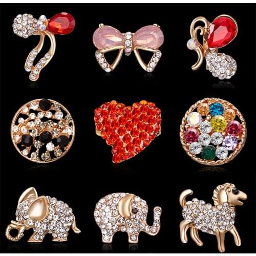 Fashion Shiny Crystal Brooch Sparkling Rhinestone Bowknot Butterfly Heart Elephant Sheep Snowflake Pins Animal Simple Jewelry