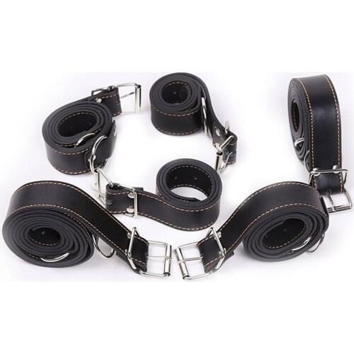 New 6Pcs Sex Bondage Set Rope Strap PU Leather Ankle Cuffs Bondage Harness Sm Restraints Belt BDSM Adult Sex Toys for Couple