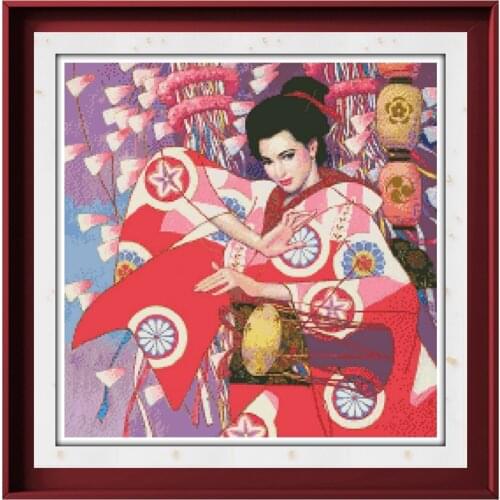 Japanese girl cross stitch kit Dreampattern 18ct 14ct 11ct unprint canvas embroidery DIY needlework wall decor