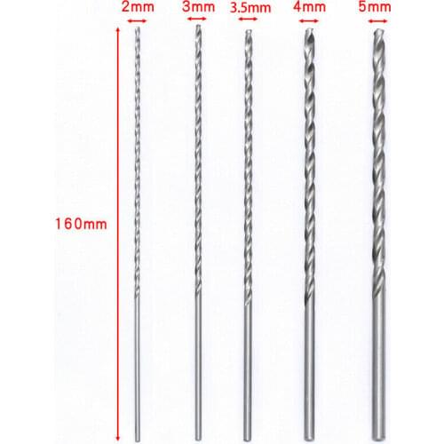 5Pcs 160mm 2/3/3.5/4/5mm High Speed Steel Extra Long Drill Bit Set Metal Multi Tools Power Tool Accessory