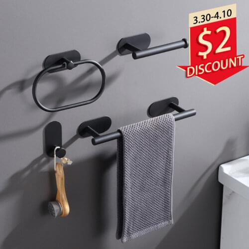 Wall-Mounted Bathroom Shelf Towel Bar Toilet Paper Holder Towel Ring Single Clothes Hook Stainless Steel 304 Accessories Sets