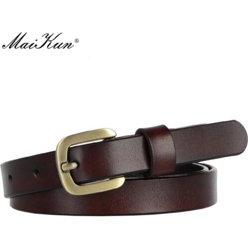 Maikun New Genuine Leather Fashion Belt For Women Simple Casual Pin Buckle Ladies Fine Skirt Waistband
