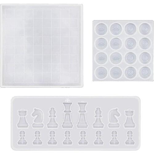 New Crystal Epoxy Resin Mold International Chess Board Chess Pieces Silicone Mould