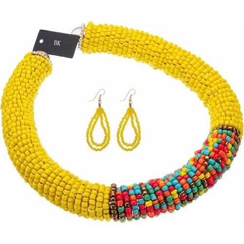Fashion Multicolor Handmade Resin Beads Chunky Statement Bib Choker BK Necklace Earring Sets
