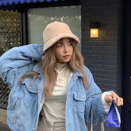 2020 Lambswool Hat Winter Womens Bucket Hat Fishman Bob Faux Fur Panama Fluffy Soft Fisherman Gorro Man Lady Sun Caps Sunscreen