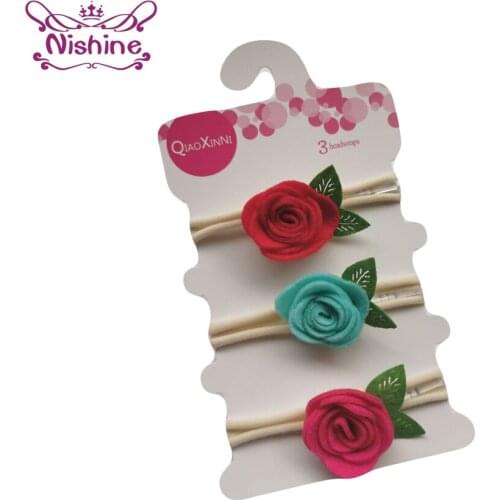Nishine 3pcs/set Rose Flower Baby Headband Soft Felt Floral Infant Hair Bands Nylon Newborn Headwear Kids Photography Props