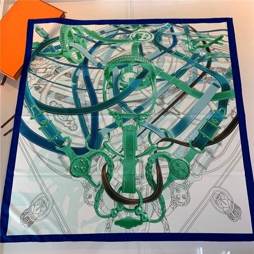 90cm Manual Hand Rolled Twill Silk Scarf Women Belt Print Curled Square Scarves Echarpes Foulards Femme Wrap Lady Bandana Hijab