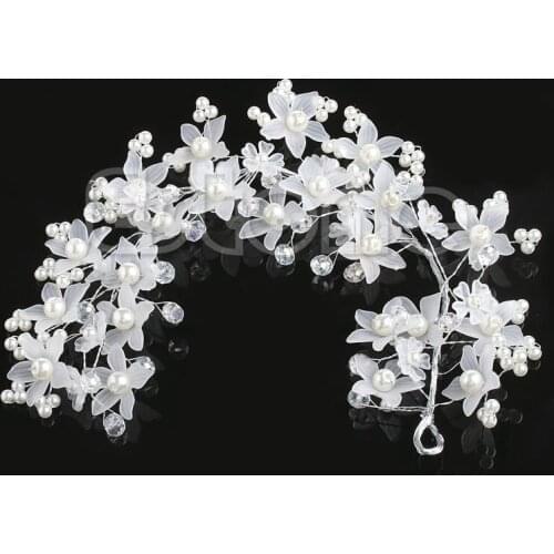 Bridal Wedding Prom Party Faux Pearl Flower Hair White Band Headband Tiara Hot