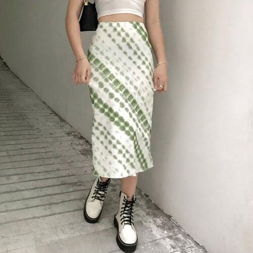 Tie Dye Midi Skirt Illusion Print Stretchy Comfy High Waits Skirt Authentic E-Girl 90S Grungy Y2K Women Streetwear