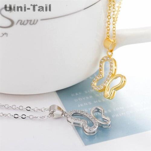 Uini-Tail hot 925 sterling silver butterfly necklace European and American fashion trend micro-set pendant jewelry GN466