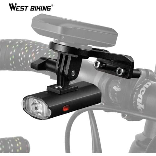 WEST BIKING Bike Light With GoPro Mount Holder For Garmin Bryton Computer USB Rechargeable Waterproof 300LM Bicycle Flashlight