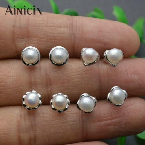 Many Styles Mini Cute Stud Earrings S925 Sterling Silver Natural Freshwater Pearl Heart Flower Jewelry For Women Girls Jewelry