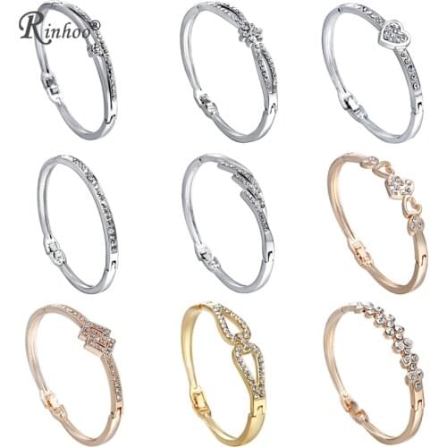 RINHOO Love Heart Stainless Steel Bracelets For Women Bangle Crystal Rhinestone Infinity Jewelry Wedding Bride Mother Bracelet